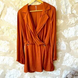 Free People Terracotta Textured Blouse